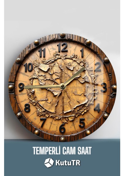 Antik Dünya Haritası Tasarımlı 3D Görünümlü Temperli Cam Saat – 33 cm CSDW135 fiyatları