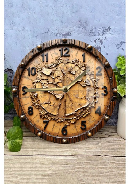 Antik Dünya Haritası Tasarımlı 3D Görünümlü Temperli Cam Saat – 33 cm CSDW135 modelleri