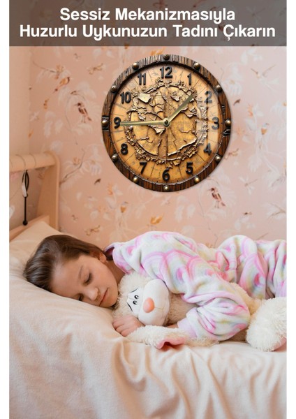 Antik Dünya Haritası Tasarımlı 3D Görünümlü Temperli Cam Saat – 33 cm CSDW135 fırsatları