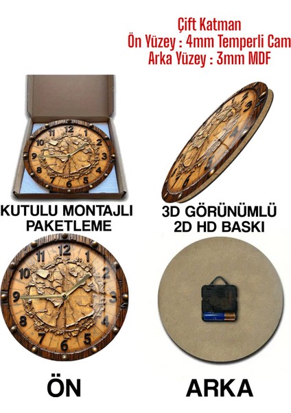 Antik Dünya Haritası Tasarımlı 3D Görünümlü Temperli Cam Saat – 33 cm CSDW135 indirimleri