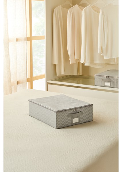 Küçük Boy Gri Balıksırtı Destekli Kutu Hurç 31 x 38 x 12 cm