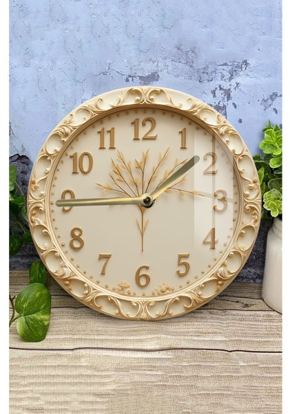 Krem Altın Motifli 3D Görünümlü Temperli Cam Saat – 33 cm CSDW176 modelleri