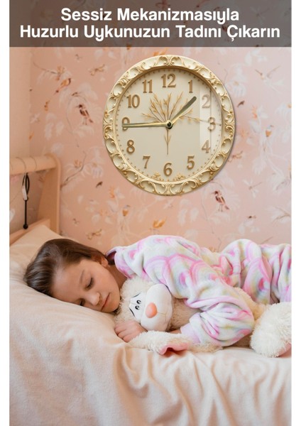 Krem Altın Motifli 3D Görünümlü Temperli Cam Saat – 33 cm CSDW176 fırsatları