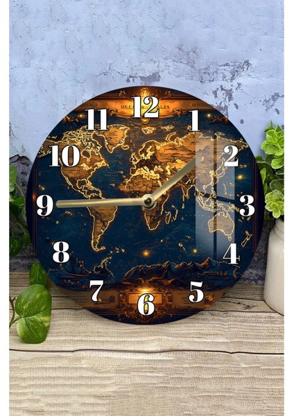 Gece Işıltılı Dünya Haritası 3D Görünümlü Temperli Cam Saat – 33 cm CSDW122 modelleri