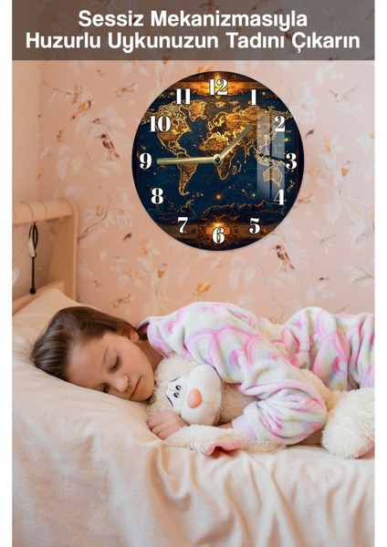 Gece Işıltılı Dünya Haritası 3D Görünümlü Temperli Cam Saat – 33 cm CSDW122 fırsatları