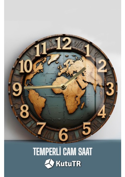 Dünya Haritası Tasarımlı 3D Görünümlü Temperli Cam Saat – 33 cm CSDW120 fiyatları