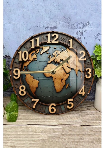 Dünya Haritası Tasarımlı 3D Görünümlü Temperli Cam Saat – 33 cm CSDW120 modelleri