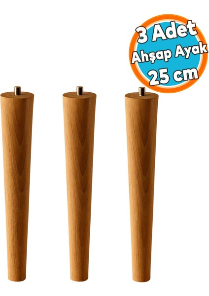 3 Adet Sehpa Masa Ayağı Ham Doğal Ahşap Kahverengi Boyalı Mobilya Kanepe Modern Bohem Ayakları 25 cm