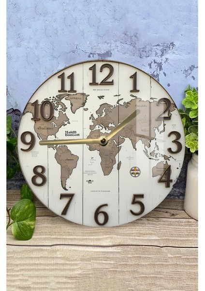 Vintage Dünya Haritası Tasarımlı 3D Görünümlü Temperli Cam Saat – 33 cm CSDW125 modelleri