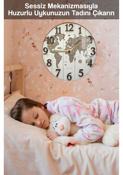 Vintage Dünya Haritası Tasarımlı 3D Görünümlü Temperli Cam Saat – 33 cm CSDW125 fırsatları