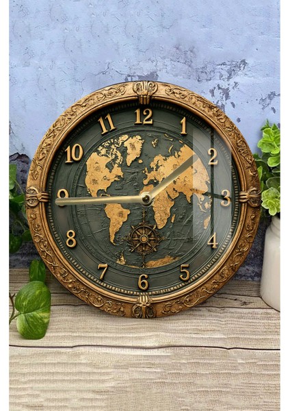 Dünya Haritası ve Pusula Desenli 3D Görünümlü Temperli Cam Saat – 33 cm CSDW168 modelleri