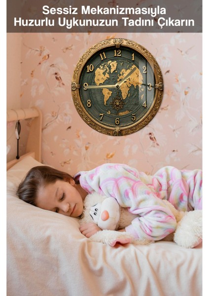 Dünya Haritası ve Pusula Desenli 3D Görünümlü Temperli Cam Saat – 33 cm CSDW168 fırsatları