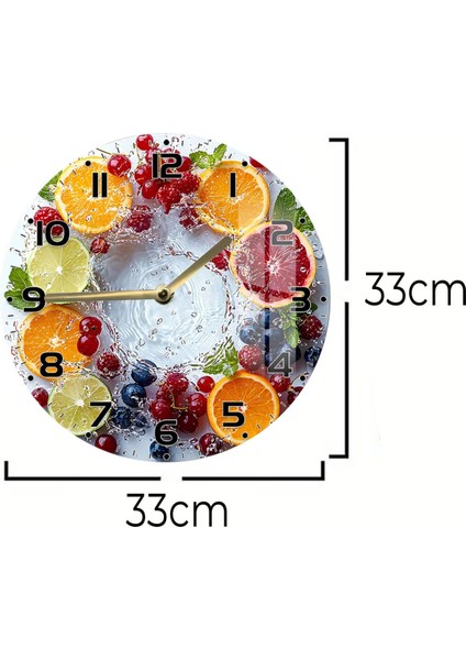 Renkli Meyveler Desenli 3D Görünümlü Temperli Cam Saat – 33 cm CSDW349 indirimleri