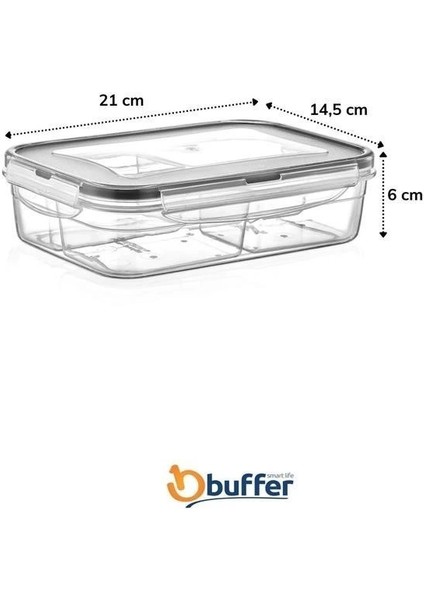 Bfs 4 Bölmeli Sızdırmaz Contalı Kilitli Kapaklı 1 Litre Erzak Saklama Kabı -LC520