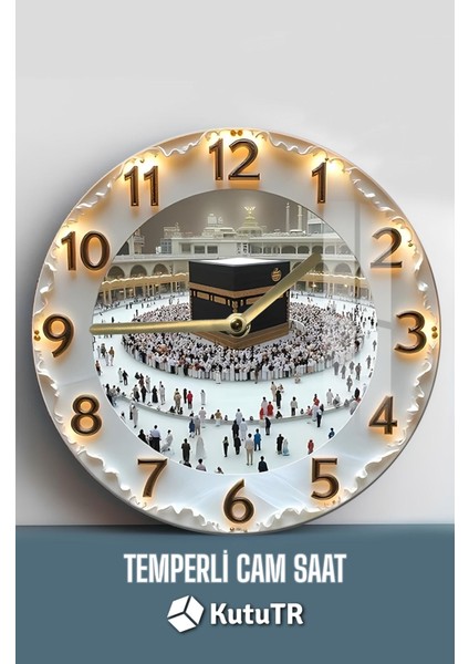 Kabe'nin Huzurunu Evinize Taşıyan 3D Görünümlü Temperli Cam Saat – 33 cm CSDW092 fiyatları