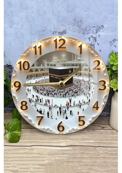 Kabe'nin Huzurunu Evinize Taşıyan 3D Görünümlü Temperli Cam Saat – 33 cm CSDW092 modelleri