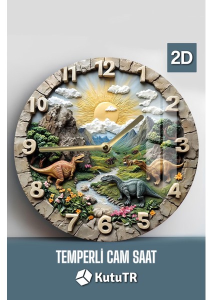 Dinozor Temalı Şık Tasarım 3D Görünümlü Temperli Cam Saat – 33 cm CSDW027 fiyatları