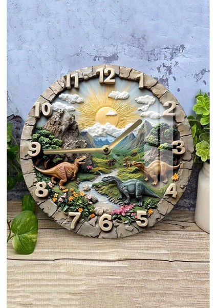 Dinozor Temalı Şık Tasarım 3D Görünümlü Temperli Cam Saat – 33 cm CSDW027 modelleri