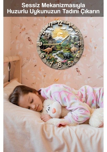 Dinozor Temalı Şık Tasarım 3D Görünümlü Temperli Cam Saat – 33 cm CSDW027 fırsatları