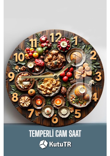 Gurme Sofra Temalı Tasarım 3D Görünümlü Temperli Cam Saat – 33 cm CSDW133 fiyatları