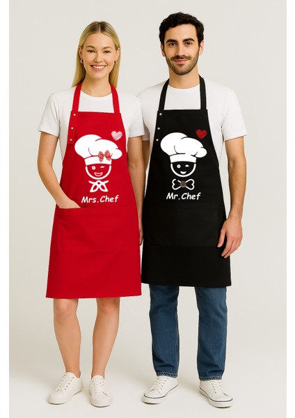 Kumaş Mutfak Önlüğü Seti 2'li Leke Tutmaz Su Itici %65 Pamuk %35 Polyester Kadın - Erkek Chef Şef Önlük
