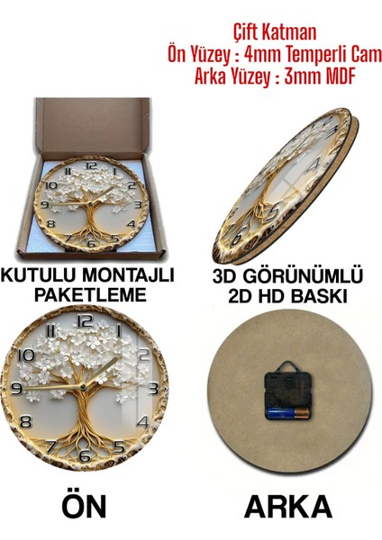Şıklık ve Dayanıklılığı Bir Arada Sunan 3D Görünümlü Temperli Cam Saat – 33 cm CSDW285 indirimleri