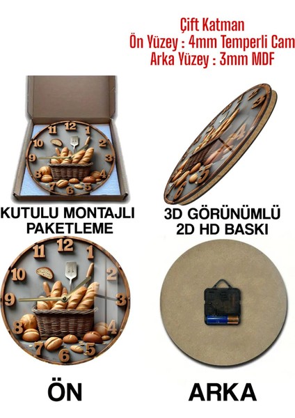 Ekmek Temalı Temperli Cam Duvar Saati – 33X33 cm CSDW347 fırsatları