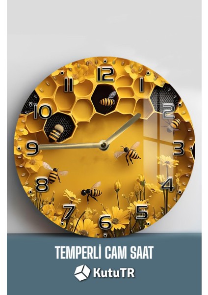 Doğadan Ilham Alan Şık Tasarım 3D Görünümlü Temperli Cam Saat – 33 cm CSDW346