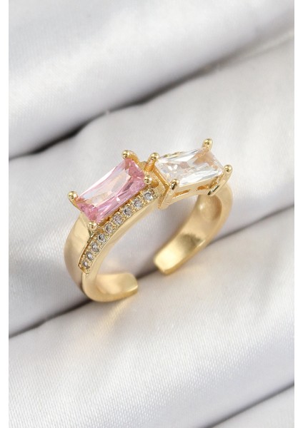 Bfs Pirinç Zirkon Taşlı Dikdörtgen Model Gold Renk Kadın Yüzük