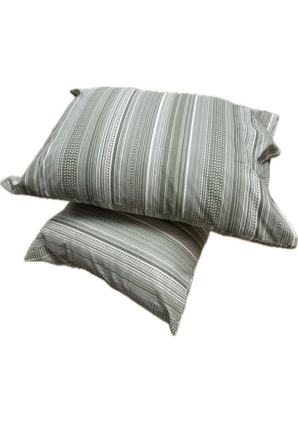 Ranforce %100 Pamuk 2 Adet Yastık Kılıfı Çizgili Desen Yeşil