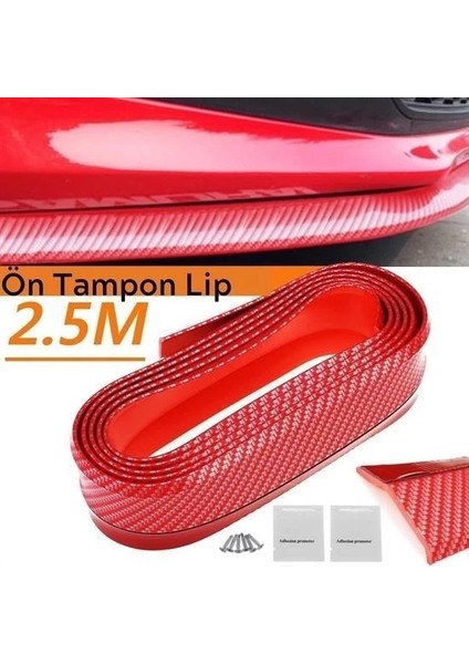 Bfs Kırmızı Renkli 2,5 Metre Araba Oto Ön Tampon Koruyucu Kauçuk Pratik Tampon Şerit Bant Döşeme