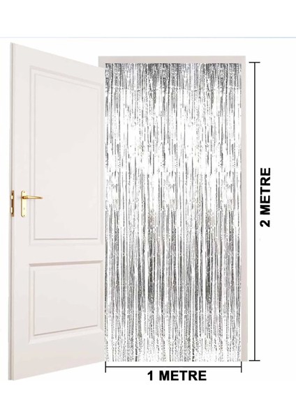 Bfs Gümüş Renk Ekstra Metalize Parlak Saçaklı Arka Fon Perde Ithal 1x2 Metre fırsatları