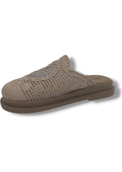 11706 Kadın Vizon Makrome Örgü Terlik modelleri