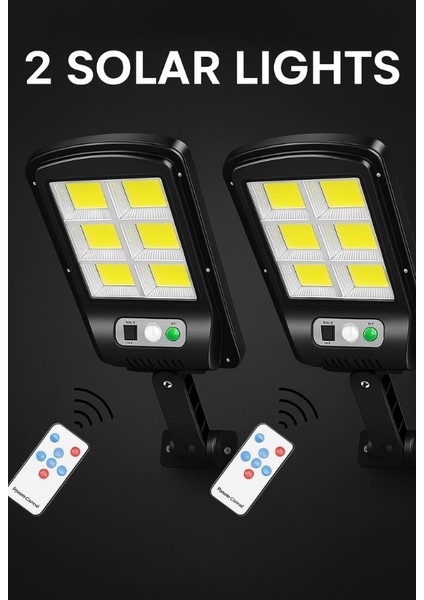 2 Adet Büyük Boy 128 LED Solar Bahçe Sokak Lambası Hareket Sensörlü Kumandalı 3 Modlu Güneş Enerjili fiyatları