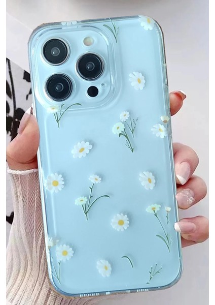İphone 13 Pro Uyumlu Minik Papatyalar Desenli Şeffaf Silikon Kılıf modelleri