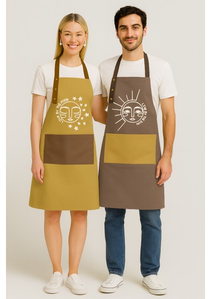 Kumaş Mutfak Önlüğü Seti 2'li Leke Tutmaz Su Itici %65 Pamuk %35 Polyester Sun & Moon Ay-Güneş Önlük