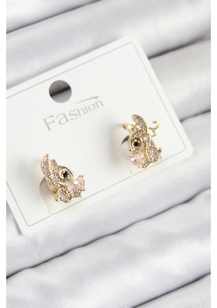 Bfs Pirinç Zirkon Taşlı Ceylan Model Gold Renk Çocuk Küpe