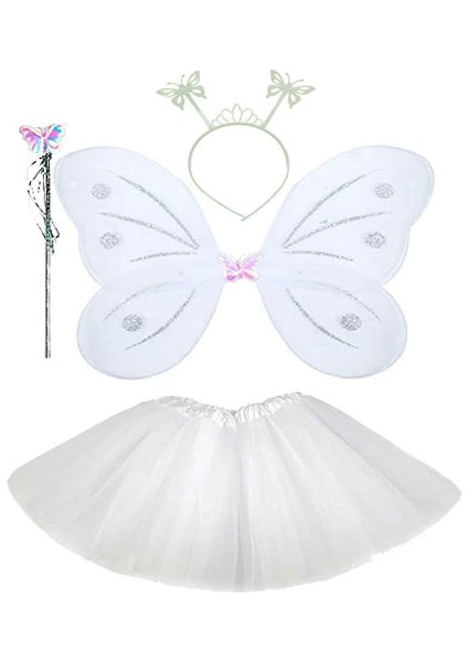Bfs Beyaz Kelebek Kostümü - Beyaz Kelebek Kostüm Aksesuar Seti 4 Parça