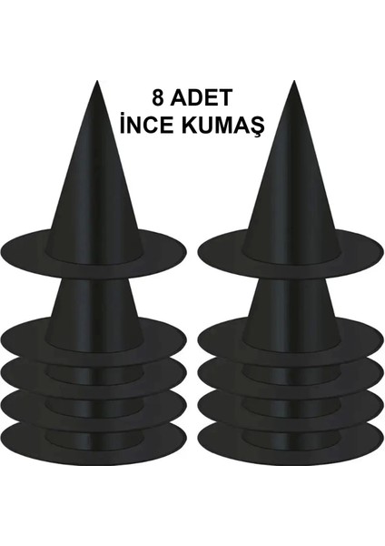 Bfs 8 Adet Siyah Cadı Şapkası – Yetişkin Çocuk Kostüm Aksesuarı