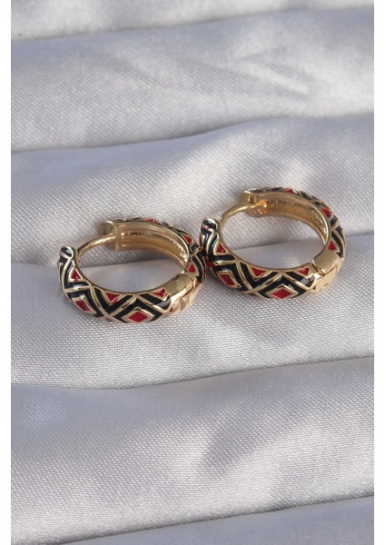 Bfs Pirinç Gold Renk Siyah Etnik Desenli Halka Küpe fiyatları