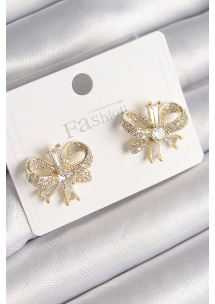 Bfs Pirinç Gold Renk Zirkon Taşlı Fiyonk Model Kadın Küpe