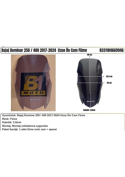 Bajaj Dominar 250/400 Füme (2017-24) Uzun Siperlik