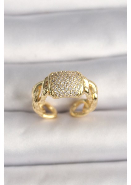 Bfs Pirinç Gold Renk Ayarlanabilir Zirkon Taşlı Kadın Yüzük