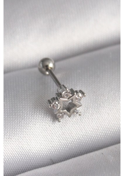 Bfs 316L Çelik Gümüş Renk Zirkon Taşlı Yıldız Model Tragus Piercing