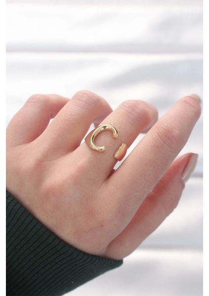 Bfs C Harfli Altın Renk Ayarlanabilir Yüzük