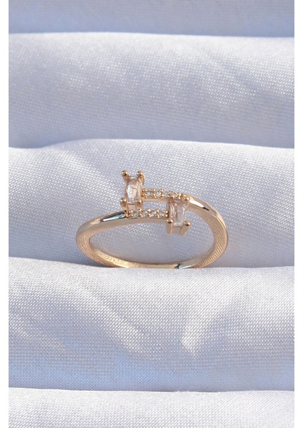 Bfs Pirinç Gold Renk Zirkon Taşlı Geometrik Ayarlanabilir Yüzük