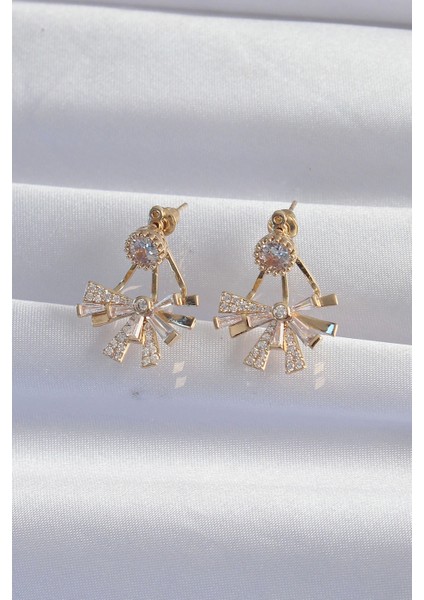 Bfs Pirinç Gold Renk Zirkon Taşlı Yassı Fiyonk Model Küpe fiyatları