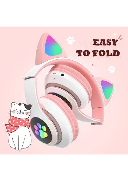 LED Işıklı Kulak Üstü Kablosuz Bluetooth Kedi Kulaklık modelleri