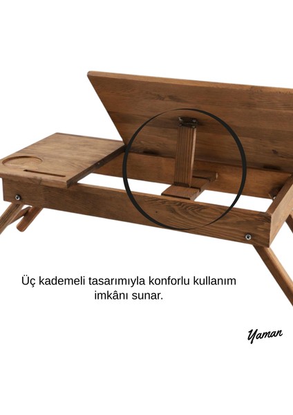 Orijinal Ahşap Katlanabilir Laptop ve Kitap Masası– Isim Yazılabilir, 3 Kademeli Ayarlanabilir