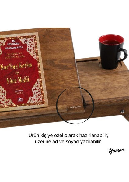Orijinal Ahşap Katlanabilir Laptop ve Kitap Masası– Isim Yazılabilir, 3 Kademeli Ayarlanabilir